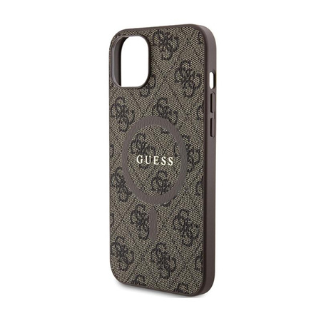 Guess 4G Collection Leather Metal Logo MagSafe - Tasche für iPhone 15 Plus / 14 Plus (braun)
