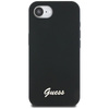 Guess Silicone Script Metal Logo MagSafe - Pouzdro na iPhone 16e (černé)