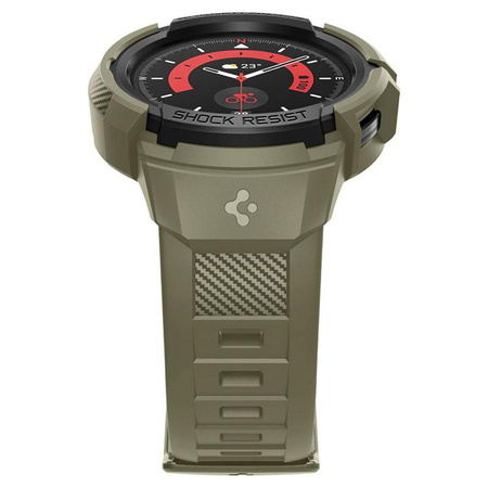 Spigen Rugged Armor Pro - Bracelet + étui pour Samsung Galaxy Watch 5 45 mm (Vintage Khaki)