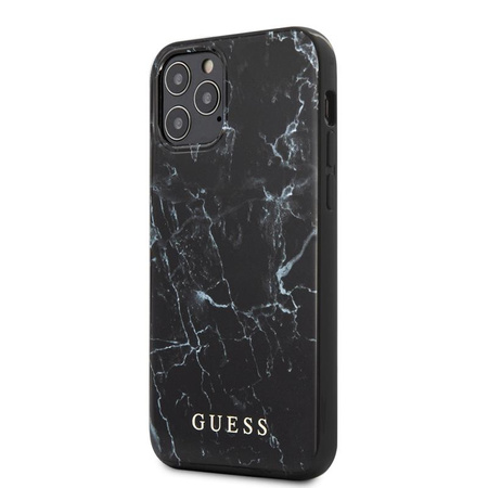 Guess Marble - Coque pour iPhone 12 / iPhone 12 Pro (noir)