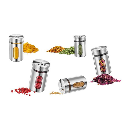 Küchenprofi - Stainless Steel Spice Container with Window and 3 Dispensing Sieves 8x5 cm