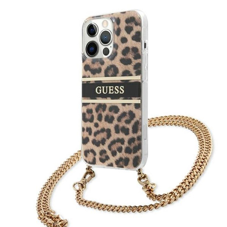 Guess Leopárd arany csíkos kereszttartó - iPhone 13 Pro tok