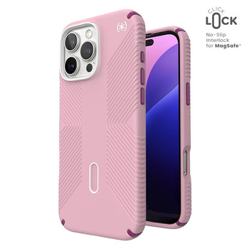 Speck Presidio2 Grip ClickLock & MagSafe - Coque pour iPhone 16 Pro Max (Wednesday Pink / Boysenberry Purple / White)
