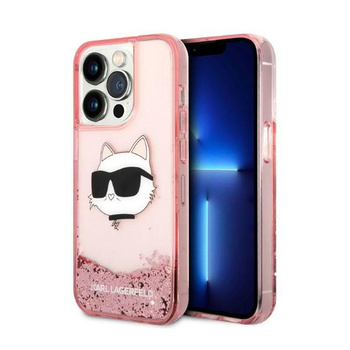 Karl Lagerfeld Liquid Glitter NFT Choupette Head - pouzdro pro iPhone 14 Pro Max (růžové)
