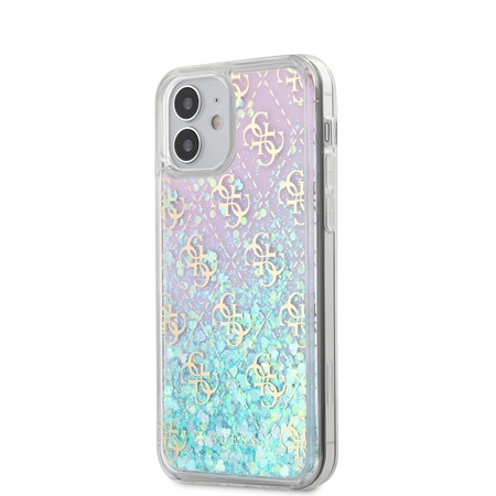 Guess 4G Liquid Glitter - pouzdro pro iPhone 12 Mini (růžová/tyrkysová)