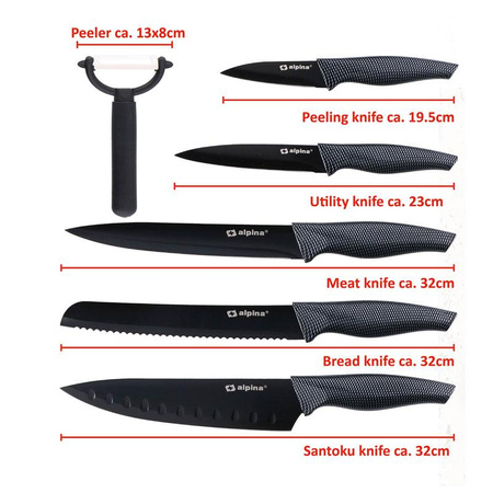 Alpina - INOX stainless steel knife set 6 pcs. (black)
