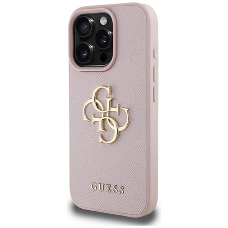 Guess Grained Big 4G Logo Small Classic Logo - Coque pour iPhone 16 Pro (rose)
