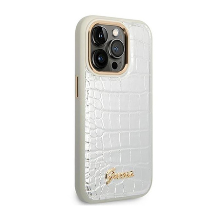 Guess Croco Collection - iPhone 14 Pro tok (ezüst)