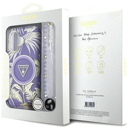 Guess Palm Trees Triangle Pearl Strap MagSafe - Case for iPhone 16 (purple)