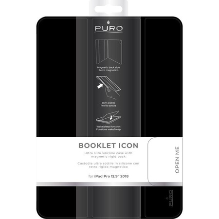 PURO ICON Booklet Case - Étui sans cadre pour iPad Pro 12.9" (2018) avec aimant et support (Noir)