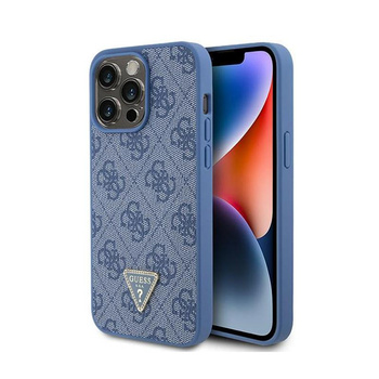 Guess Leder 4G Triangle Strass - iPhone 15 Pro Max Tasche (blau)