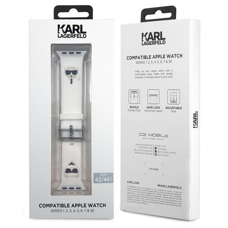 Karl Lagerfeld Silicone Karl & Choupette Heads - Bracelet pour Apple Watch 42/44/45/49 mm (blanc)