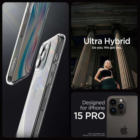 Spigen Ultra Hybrid - Coque pour iPhone 15 Pro (Transparent)