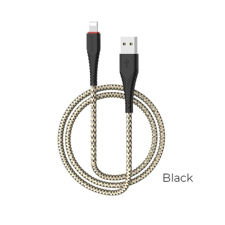 Borofone - USB-A to Lightning cable with gold-plated core and nylon braid, 1m black