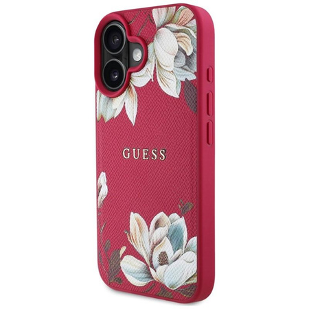 Guess Grained Printed Flower Pattern MagSafe - pouzdro pro iPhone 16 (fuchsiová)
