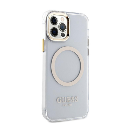 Guess Metal Outline MagSafe - Coque iPhone 12 / iPhone 12 Pro (Transparent / Or)