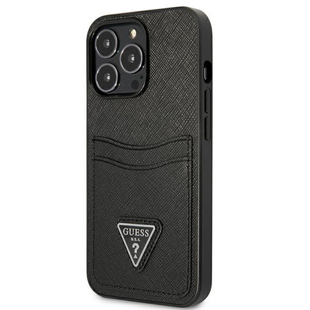 Pouzdro Guess Saffiano Double Card Triangle - iPhone 13 Pro Max (černé)