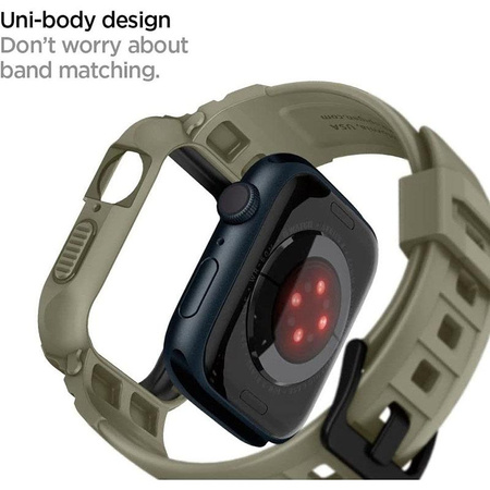 Spigen Rugged Armor Pro - Armband mit Gehäuse für Apple Watch 44/45 mm (Vintage Khaki)