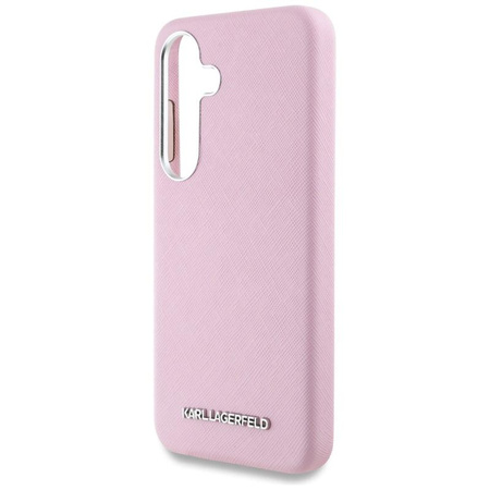 Karl Lagerfeld Saffiano Full Wrapped Elongated Metal Logo MagSafe - pouzdro pro Samsung Galaxy S25 (růžové)
