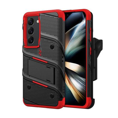 ZIZO BOLT Series - Pancerne etui Samsung Galaxy S23 ze szkłem 9H na ekran + uchwyt z podstawką (czarny / czerwony)