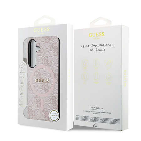 Guess 4G Collection Cuir Logo Métal MagSafe - Étui Samsung Galaxy S24 (rose)
