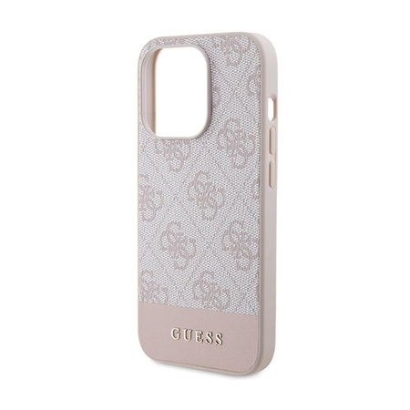 Guess 4G Bottom Stripe Metal Logo Collection - Coque pour iPhone 15 Pro (rose)