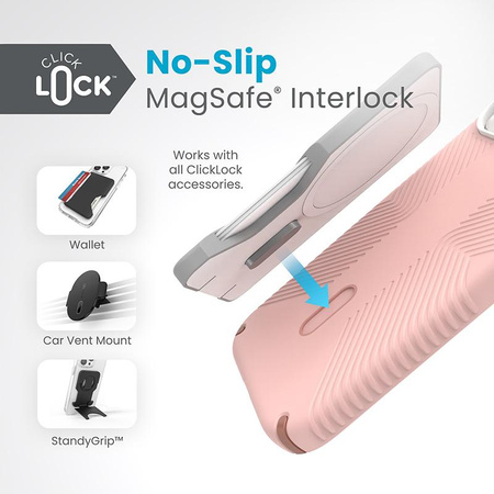 Speck Presidio2 Grip ClickLock & MagSafe - iPhone 16e / iPhone 15 / iPhone 14 / iPhone 13 tok (dália rózsaszín / rézvörös)