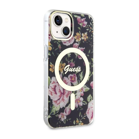 Guess Flower MagSafe - Hülle für iPhone 14 (Schwarz)