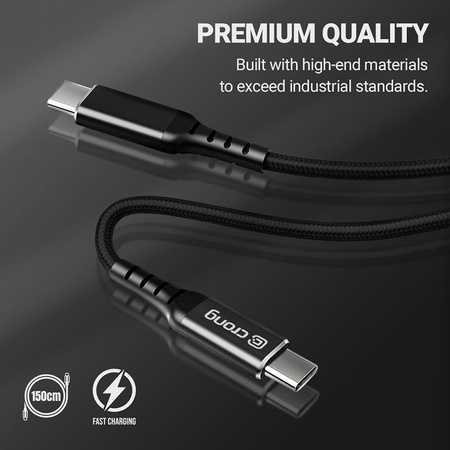 Crong Armor Link - 60W PD 3A USB-C to USB-C 150cm cable (black)