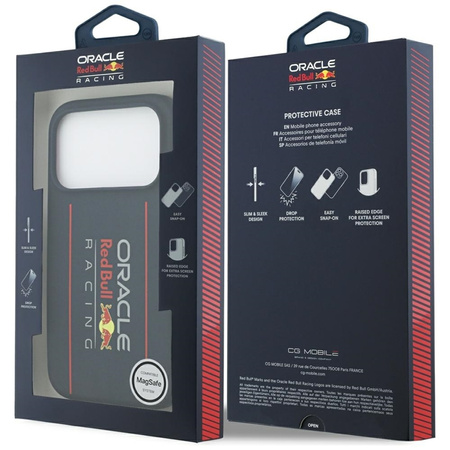 Custodia MagSafe per iPhone 17 Pro con logo verticale oversize in silicone Red Bull (blu navy)