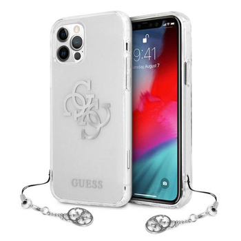 Guess 4G Big Logo Charm - pouzdro pro iPhone 12 / iPhone 12 Pro (stříbrné přívěsky)