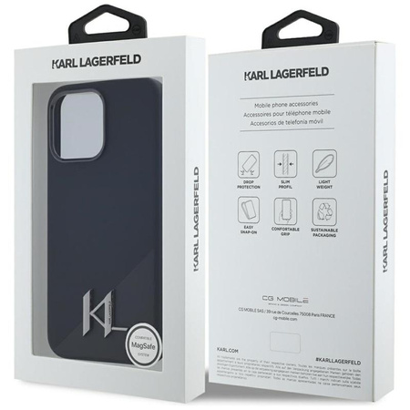 Karl Lagerfeld Silikonové Shadow Metal Initial MagSafe - Pouzdro pro iPhone 15 Pro Max (černé)