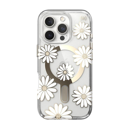 Speck Presidio Lux ClickLock & MagSafe - Pouzdro iPhone 16 Pro (Sunshine Daisies / Clear / Gold)
