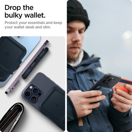 Spigen Lock Fit MagSafe - Magnetická peněženka (Metal Slate)