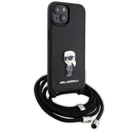 ETUI CZARNE KARL LAGERFELD DO IPHONE 15, Case z Paskiem na Ramię, Modne
