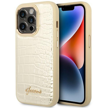 Guess Croco Collection - pouzdro pro iPhone 14 Pro (zlaté)