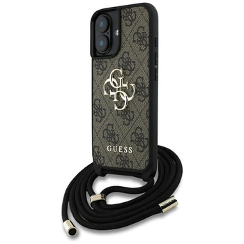 Guess 4G Big Logo Cord Strap Crossbody - Hülle für iPhone 16 Plus (braun)