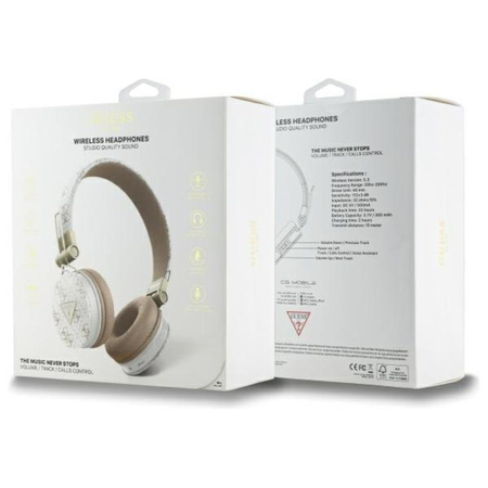 Guess 4G Triangle Round Shape - Wireless Over-Ear Bluetooth ENC Headphones (White)