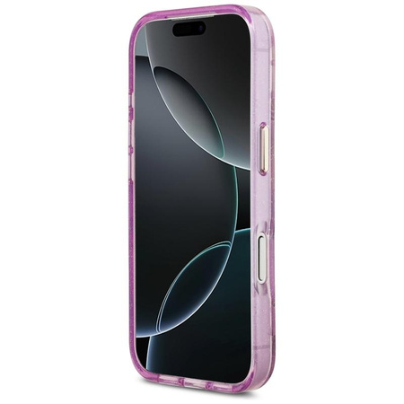Guess IML Glitter Flowers Triangle MagSafe - Hülle iPhone 17 Pro (lila)