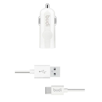 Kompaktowa Ładowarka Samochodowa USB Budi 12W + kabel USB C 1,2m Biała