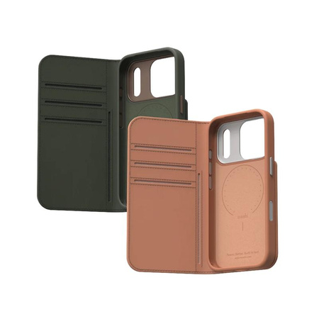 ETUI Z KLAPKĄ DO IPHONE 17 PRO do MAGSAFE MOSHI SKÓRZANE MAGNETYCZNE