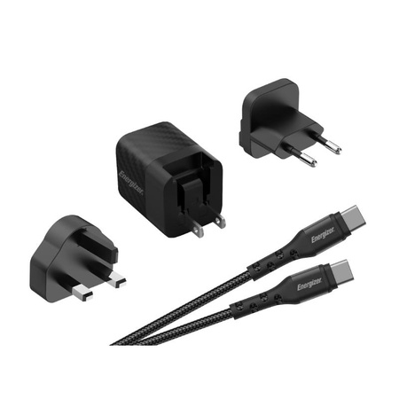 Energizer Ultimate - cestovní nabíječka Multiplug EU / UK / US GaN USB-C 20W PD + kabel USB-C (černá)