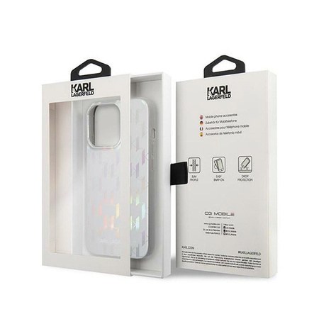 Karl Lagerfeld Monogram Iridescent - Kryt pro iPhone 14 Pro (stříbro)