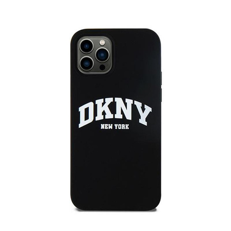 DKNY Liquid Silicone White Printed Logo MagSafe - pouzdro pro iPhone 12 / iPhone 12 Pro (černé)