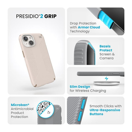 Speck Presidio2 Grip - Case iPhone 16e / iPhone 15 / iPhone 14 / iPhone 13 (Bleached Bone / Heirloom Gold / Hazel Brown)