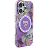 Guess Glitter Flowers Triangle Buttons MagSafe - Etui do iPhone 16 (fioletowy)