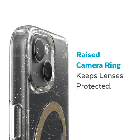 Speck Presidio Perfect-Clear with Glitter + MagSafe - Case for iPhone 15 Plus / 14 Plus with MICROBAN coating (Clear / Gold Glitter)