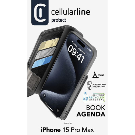 Cellularline Book Agenda - iPhone 15 Pro Max Hülle mit MICROBAN Beschichtung (schwarz)
