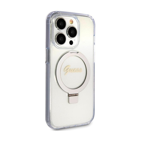 Guess Ring Stand Script Glitter MagSafe - Etui iPhone 15 Pro Max (przezroczysty)