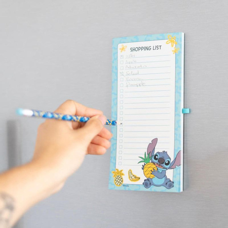 Disney Stitch - Mágneses jegyzettömb / hűtőszekrény bevásárlólista + ceruza a Tropical kollekcióból (10 x 21 cm)